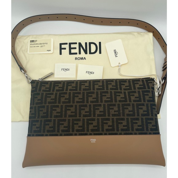 NEW FENDI FF LOGO ZIP CLUTCH SHOULDER BAG NWT! - Picture 7 of 16